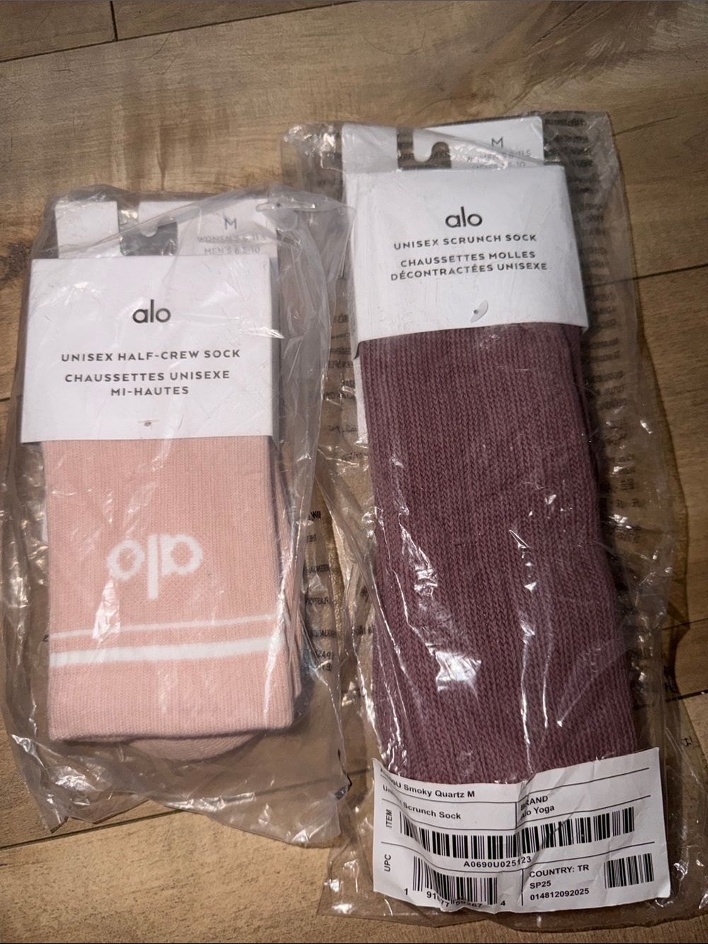 ALO Yoga Pink Half-Crew & Mauve Scrunch Socks